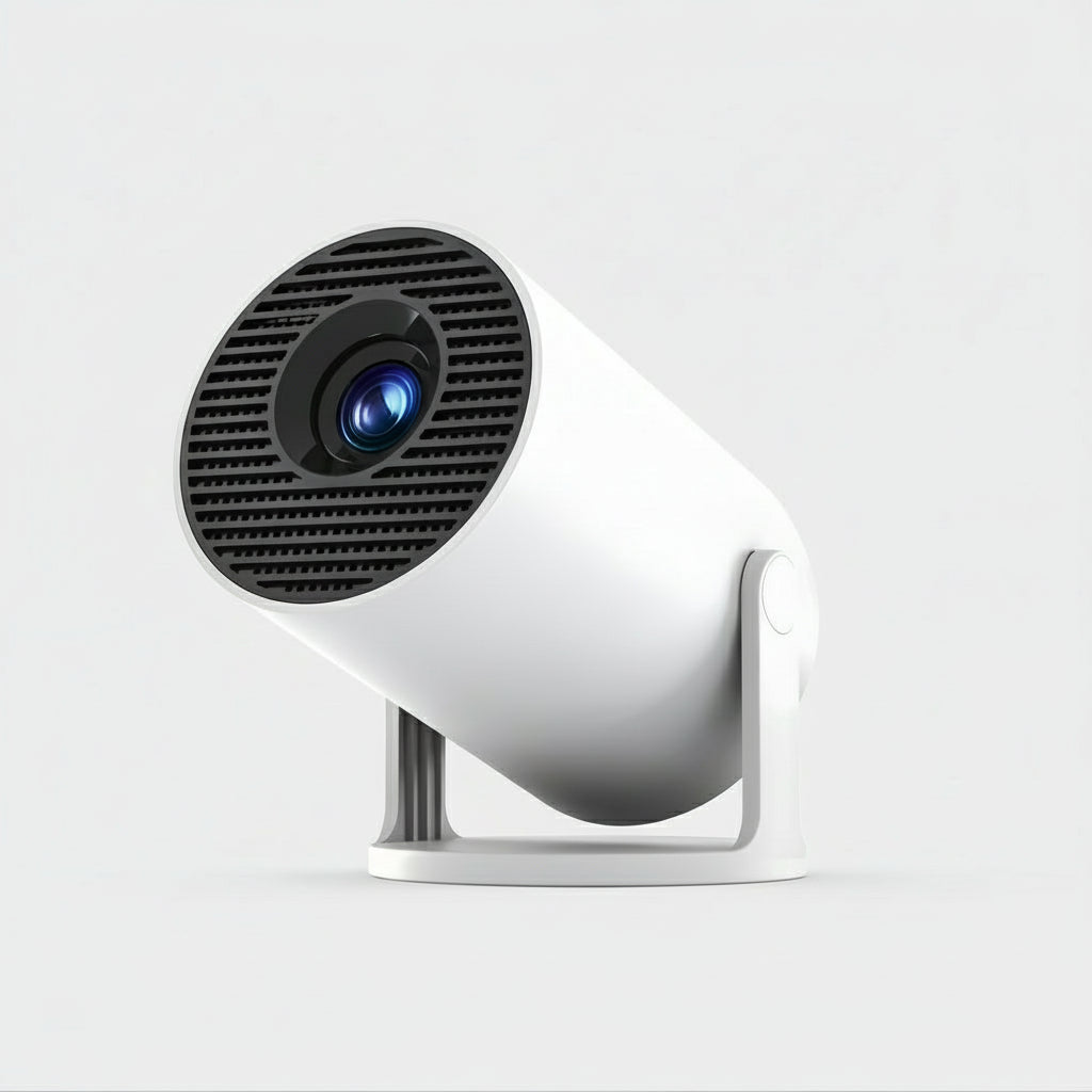 White security camera with black textured front on a white background